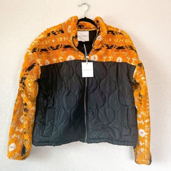 NWT! Thread & Supply Yellow Aztec Mixed Media Fleece Jacket Size Medium - Picture 1 of 4